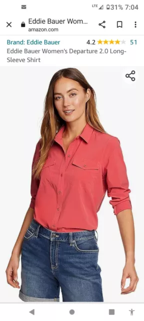 Women's Eddie Bauer 100% Cotton Long Sleeve Button Down Shirt Large Free Shippin