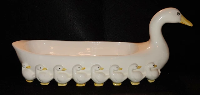 Vintage Retro 1981 Fitz & Floyd Ceramic Duck & Duckling Cracker Candy Dish Japan