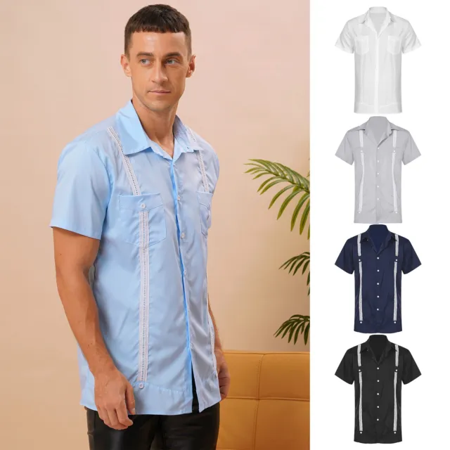 MEN SUMMER BODYSUIT Turn-down Collar Shirt Snap Crotch Tops Sleep