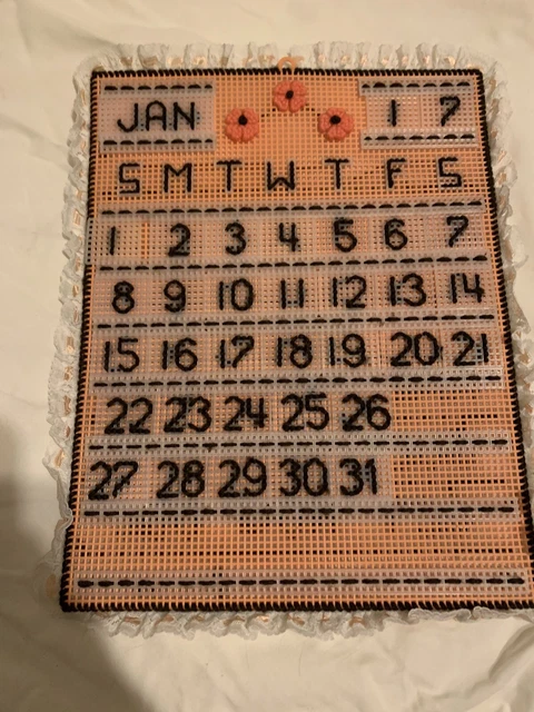 "Calendario Perpetuo Hecho a Mano Lona Plástica Marrón Coral 15""x12"