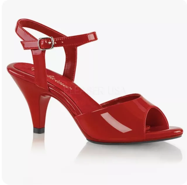 Fabulicious BELLE-309 Size 7 Red Patent 3” Heel Ankle Strap Sandal Dancing Shoes