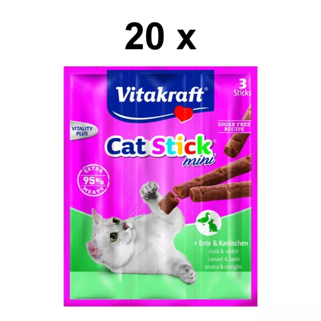 Vitakraft Katzensnack Cat-Stick mini Ente & Kaninchen - 60 x 6g - Sticks Katze