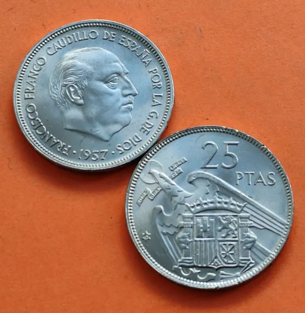 @SI PLUS@ España 25 PESETAS 1957 * 65 FRANCO SIN CIRCULAR DE TACO ESTADO ESPAÑOL