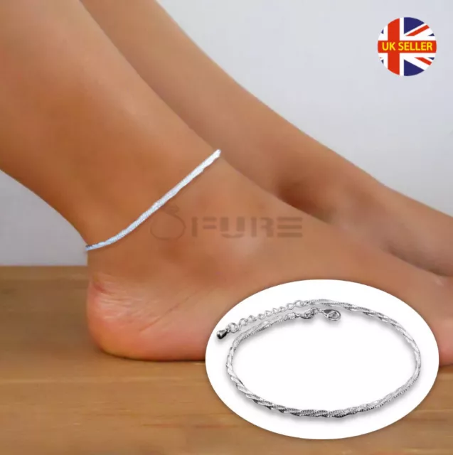 Sterling Silver Chain Twisted Rope Foot Ankle Bracelet Beach Boho Anklet Jewelry