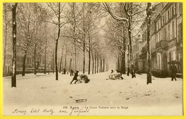 cpa AGEN (Lot et Garonne) Le COURS VOLTAIRE sous la NEIGE Animée Ed. BILLIERES