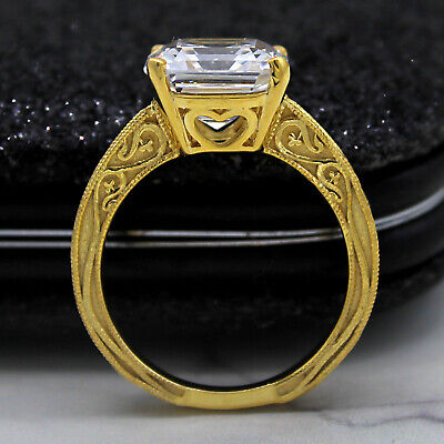 6 Ct Asscher Cut Diamond Engagement Ring 14Kt Yellow Gold Milgrain Meaniful Gift