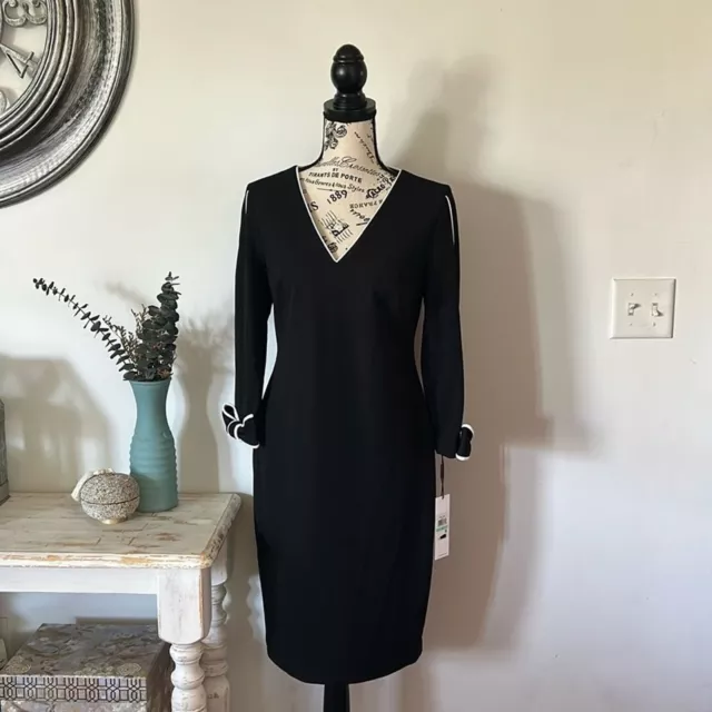 NWT Calvin Klein Piped Bow Sleeve Black Sheath Dress Women's size 8 3