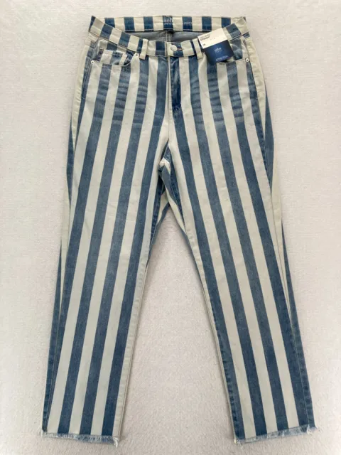 New York & Co SOHO Jeans Women's 10 High Waist Straight Blue White Striped Denim
