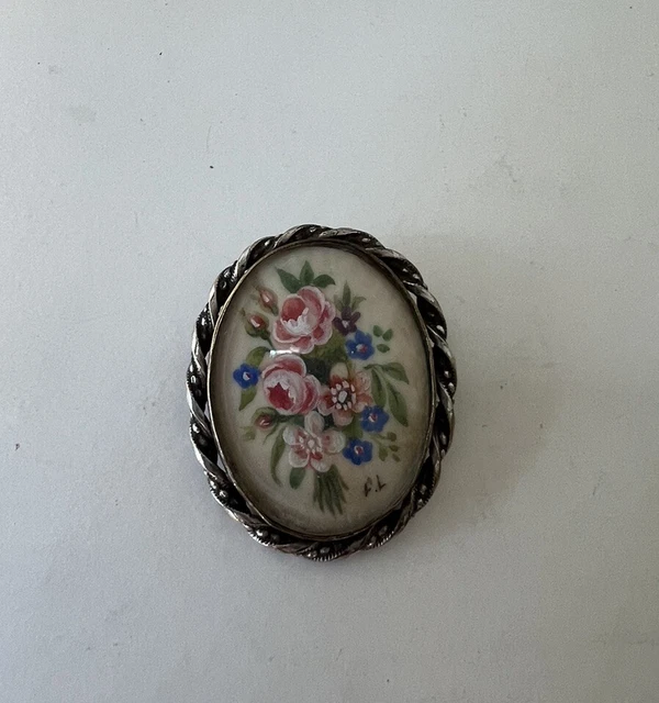 BROCHE RELIGIEUSE FRANÇAISE ancienne - peinte à la main - probablement
