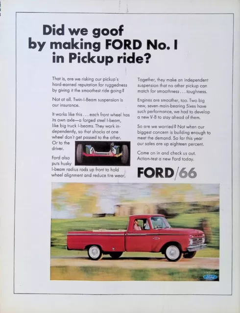 Print Ad 1965 Red Ford Motor Company Number 1 Pickup V8