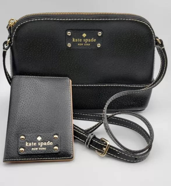 Kate Spade - Wellesley Hanna Black Leather Crossbody Purse & Passport Wallet