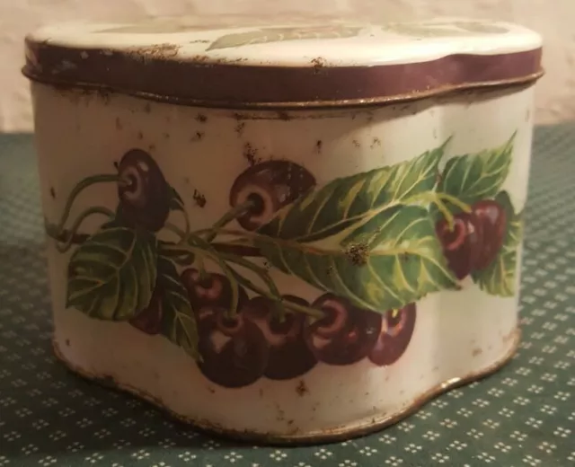 Vintage The Box Company Daher Made In England Fruit Cherries Design Tin 3" Tall