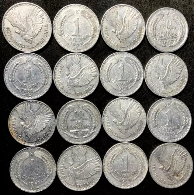 Old Chile Coin Lot - CONDOR - 1958-1963 - 16 Rare Coins - Lot #A10