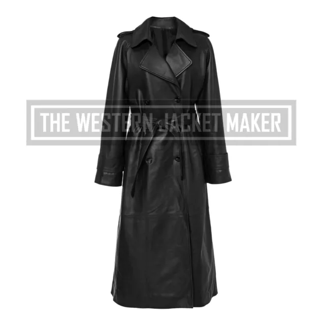 Women Real Leather Trench Coat Women Black Double Breasted Coat Coats For Women