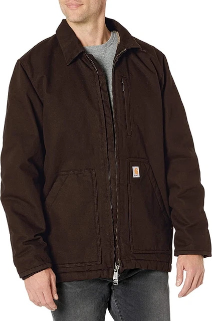 Carhartt Mens Loose Fit Washed Duck Sherpa-Lined Coat XXL Dark Brown