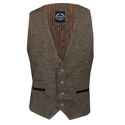 Uomo Vintage Tweed Herringbone Gilet Marrone su Misura Per Smart Formale Gilet 2
