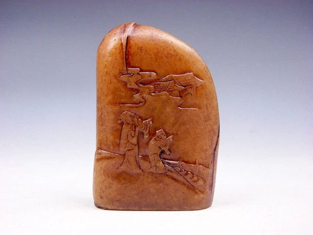 Vintage Stone Carved Mountain Shaped Paperweight Scenery & Figurine #10212302
