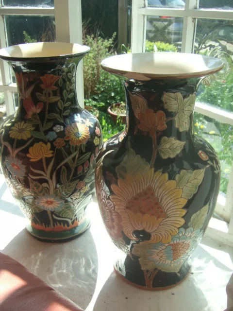 2 Stunning Large Vintage (1950) Japanese Vases With Amazing Floral Decoration