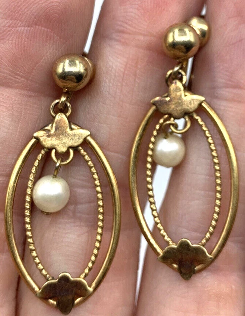 Van Dell 12k Gold Filled Screw Back Earring Dangle Drop Faux Pearl Vintage