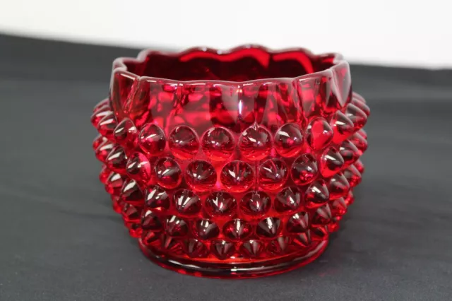 Red Ruby Hobnail Rose Bowl Ruffled Crimped Fenton  Vase Unmarked
