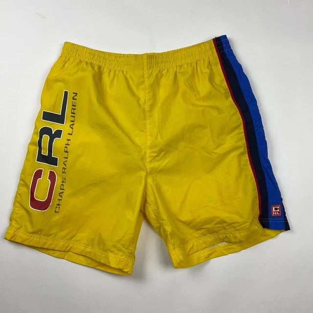 Vintage Chap Ralph Lauren Swim Trunks Shorts Mens XL Spell Out Yellow Mesh Liner