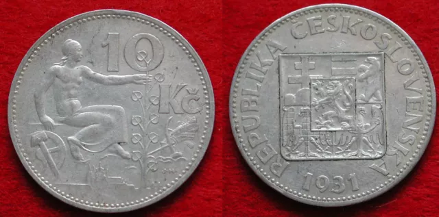 1931 Ceskoslovakia Republika Ceskoslovenska 10 Korun Silver Coin #2