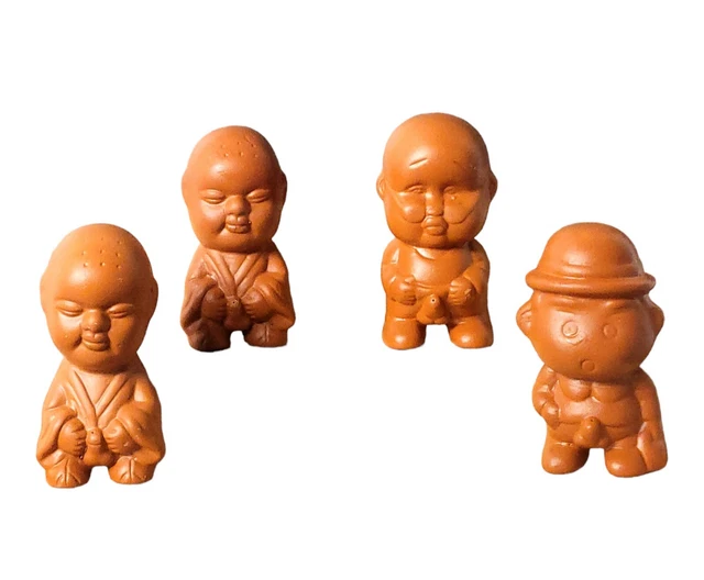 4PCS LOT LITTLE Monk Tea Pets Chinese Clay Terracotta Pottery BOY