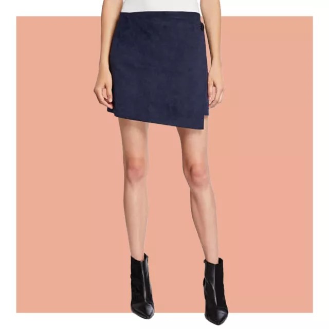 Theory Fulton Faux Suede Brilliant Navy Wrap Mini Skirt NWT Womens Size S