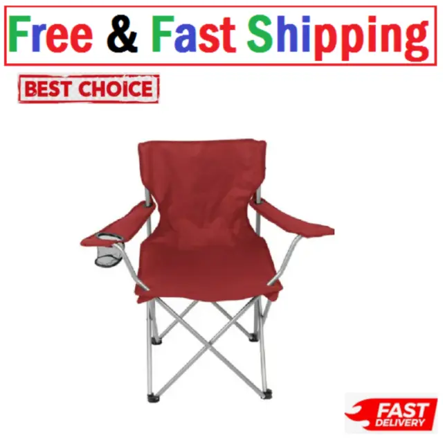 Ozark Trail Basic Quad Folding Camp Chair with Cup Holder Red
