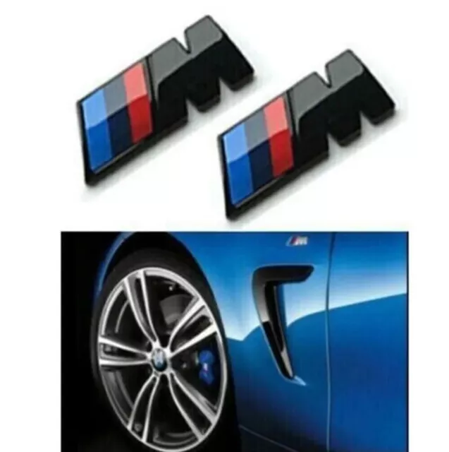 2x BMW M Sport Emblem Gloss Black Sticker Side Wing Fender Badge 45x15mm