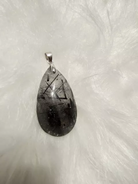 Black Tourmaline Quartz Pendent 925 Sterling Silver For Protection