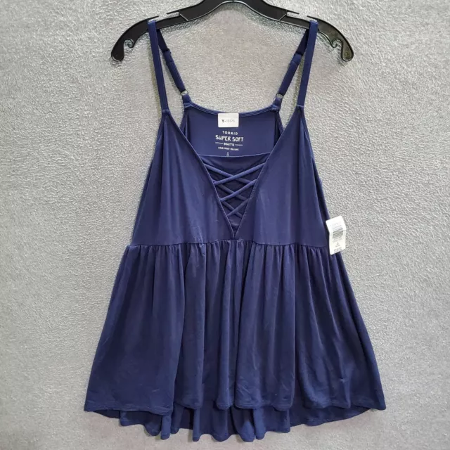 Torrid Women Top 1 Blue Super Soft Babydoll Cami Sleeveless Ruffle Peplum NWT