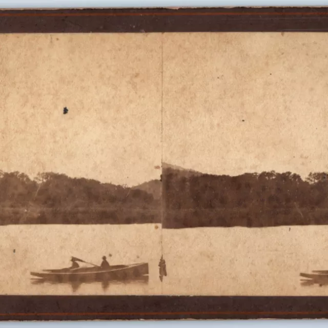 c1880s Danbury, CT Housatonic Valley Real Photo Canoe Lake Boat Stereo Card V16