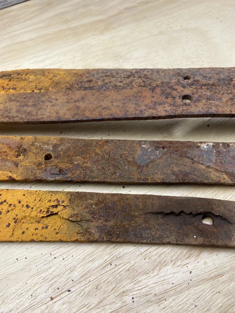 Antique 1800’s Barn Strap Hinges Hand Wrought Iron Round Ends 27 Inches 7