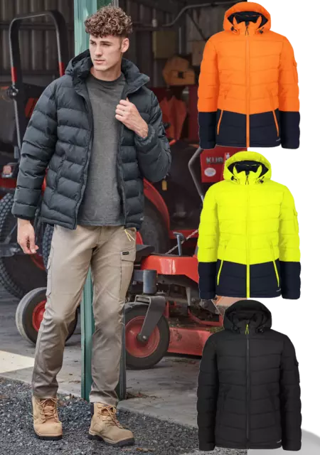 Mens Hooded Puffer Jacket Size XXS XS S M L XL 2XL 3XL 4XL 5XL 7XL Hi Vis Work