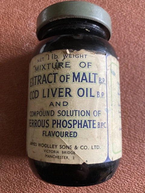 VINTAGE 1950S/1960S Jar Of Extract Of Malt And Cod Liver Oil