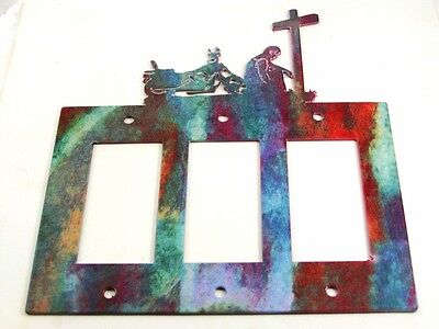 Cowboy Prayer Cross Motorcycle Triple Rocker Outlet Cover Plate by Steel Images