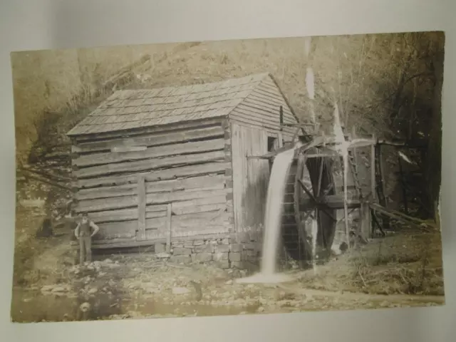 RPPC Indian Creek, Monroe County WV - Cook's Mill, Man near Waterwheel