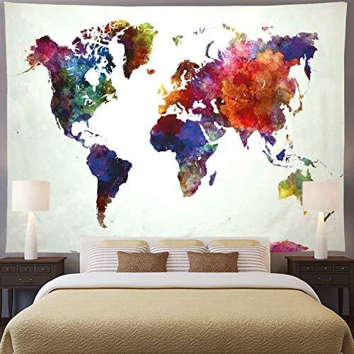 World Map Tapestry Watercolor World Tapestry L/ 59.1" × 78.7" Colorful Map