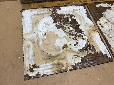 4 pc Lot 11.5" x 11.5" Antique Ceiling Tin Metal Reclaimed Salvage Art Craft 3