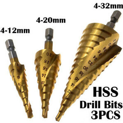 3Pcs Hex Shank HSS-Co Cobalt Spiral Grooved Step Drill Bits Cutter Tool W/ Bag