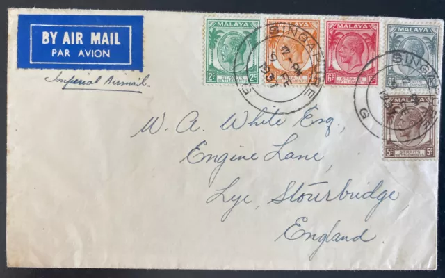 1937 Singapore Straits Settlements Airmail Cover To Lye England