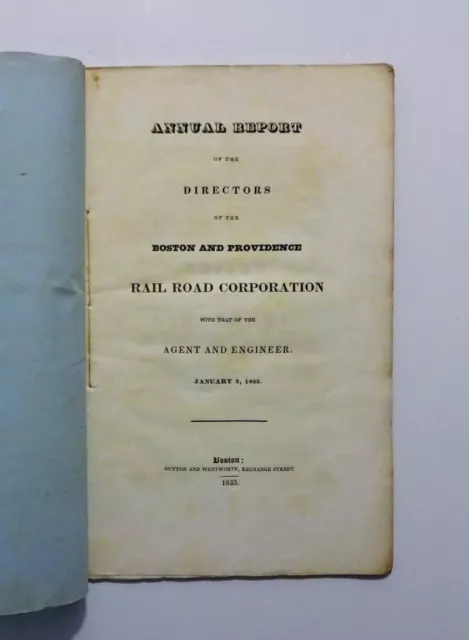 1833 Boston and Providence Rail Road Annual Report, Early Railroadiana, VG