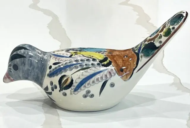 Mexican Ceramic Blue Design Bird Figurine Home Decor Pottery Lg 16" Hand Painted