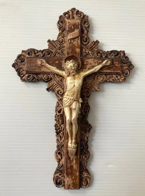 Crucifix 1937 confessional door French canada wooden syroco ornate religion