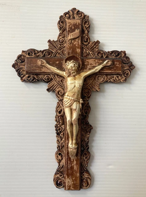 Crucifix 1937 confessional door French canada wooden syroco ornate religion