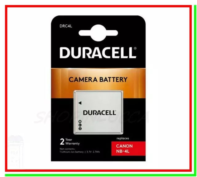 Batteria Ricaricabile DURACELL DRC4L = Canon NB-4L x IXUS 70 IXY 90 Pwshot SD750
