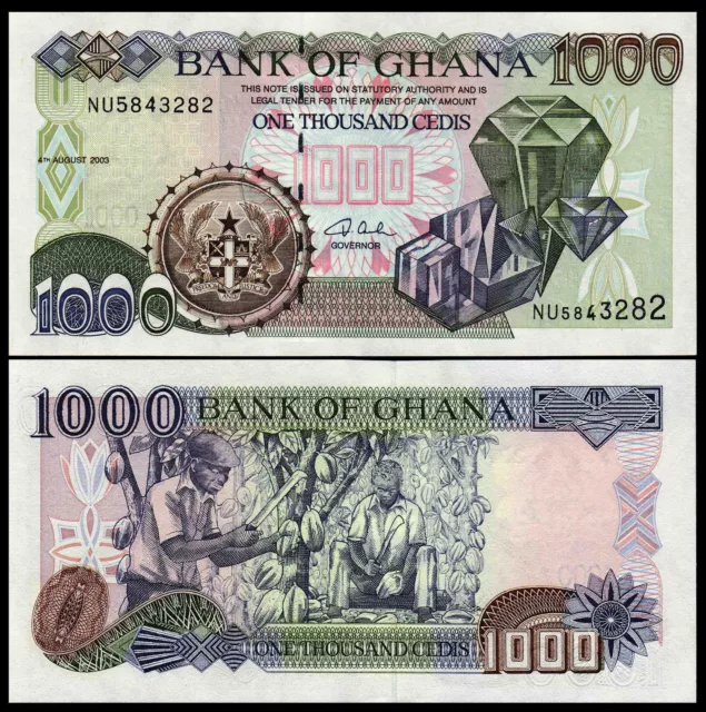 Ghana 1000 1,000 Cedis August 2003 P 32 Unc African Money Diamonds