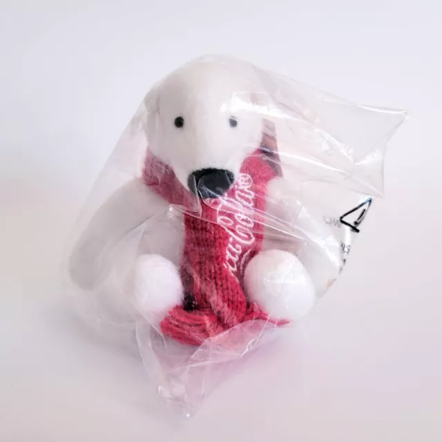 Coca Cola 4" Miniature Polar Bear Plush Stuffed Animal Red Knit Scarf-NEW SEALED