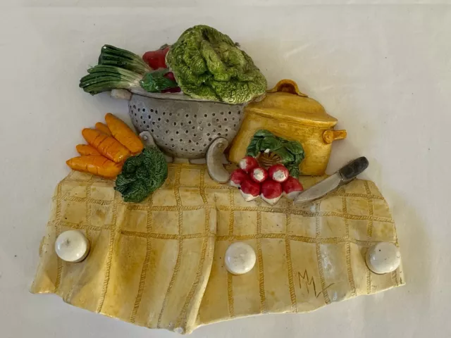 Vintage kitchen wall plaque with 3 knobs ORVAL Creations, hand made in France